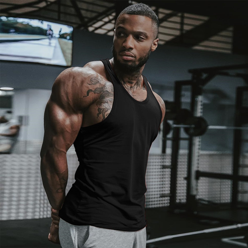 Men Gym Singlet Stringer Muscle Tank Tops Fitness Sport Shirt Y BACK Racer Workout Tops Vest