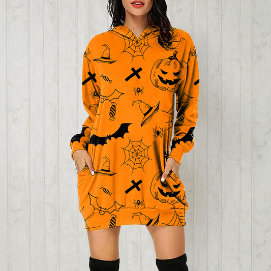 Women's Halloween Loose Long Sleeve Sweatshirt Dress