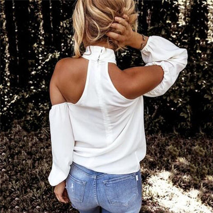 Fashion Solid Color Halter Neck Strapless T-Shirt Casual Sexy Long Sleeve Women T Shirts Lady Elegant Top Party Tee Shirt
