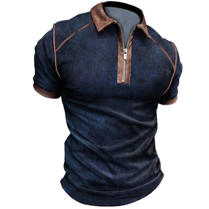 EP Summer New Men Polo Shirt Short Sleeve Color Matching Zipper T-Shirt Top