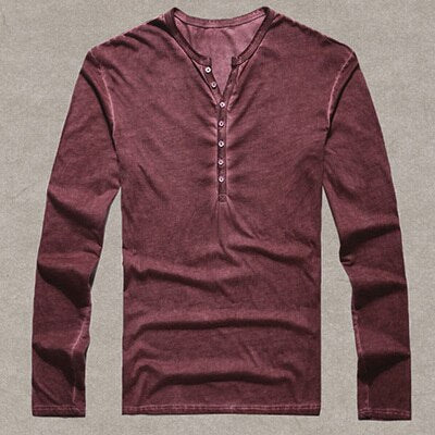 EP Brand Designer Men Cotton Vintage Henry T Shirts Casual Long Sleeve High quality Men old color Cardigan T shirt