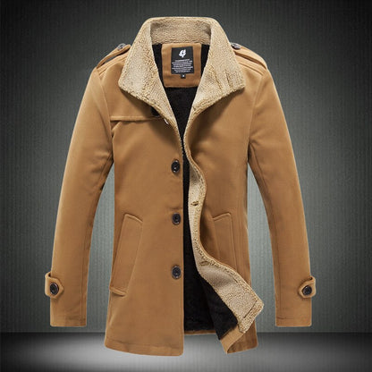 Jacket Men Winter Fleece Plus Velvet Thick Warm Coat Mens Slim Fit Trench Overcoat Male Outdoor Windproof Jackets Long Outwear