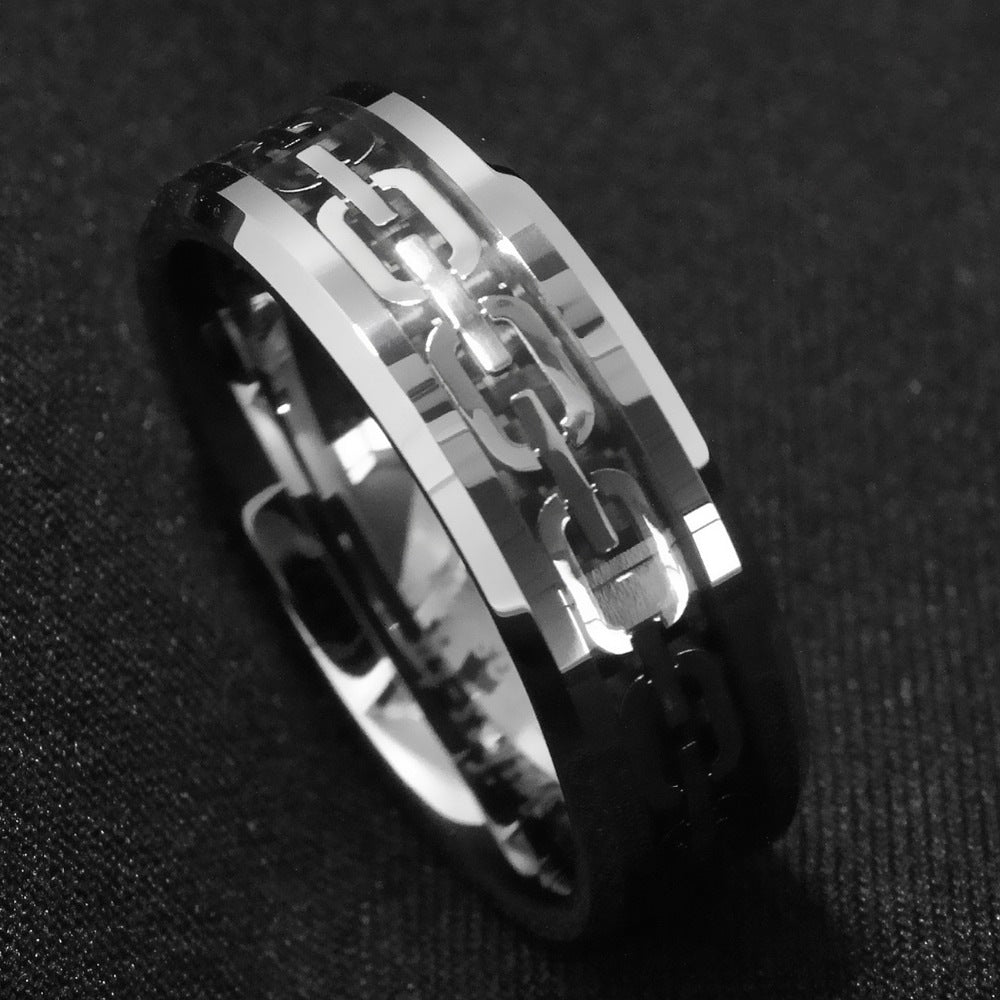 CJ Geometric Cutout Chain Ring For Men