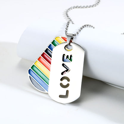 CJ LGBT Pride Rainbow Double Layer Stainless Steel Pendant Necklace Gay Lesbian Bisexual Transgender Equality Jewelry