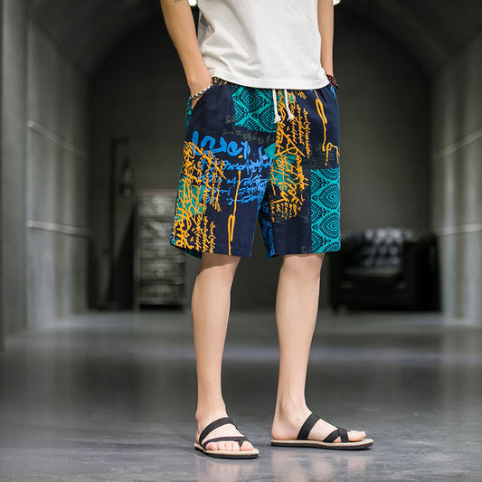 Men Plus Size Chinese Style Cotton Linen Beach Shorts