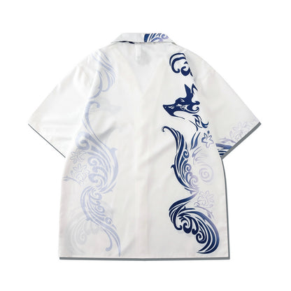 Digital Print White Totem Pattern Shorts Short Sleeve Suit For Men