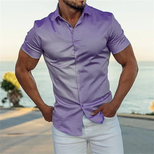 Men's Fashion Solid Color Polo Collar Shirt Top