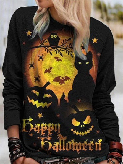 Halloween Print Long Sleeve Loose Sweatshirt