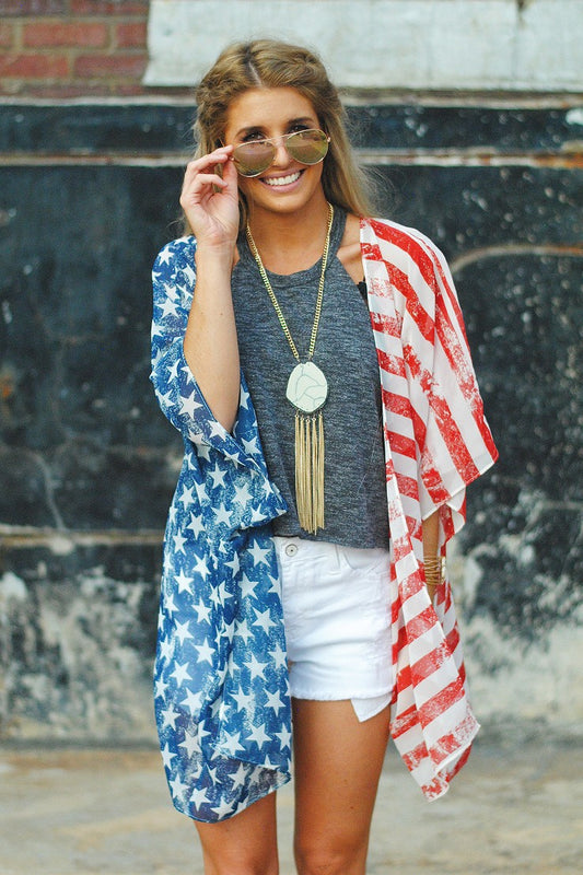 New Independence Day Flag Cardigan Loose Casual Women's Clothing