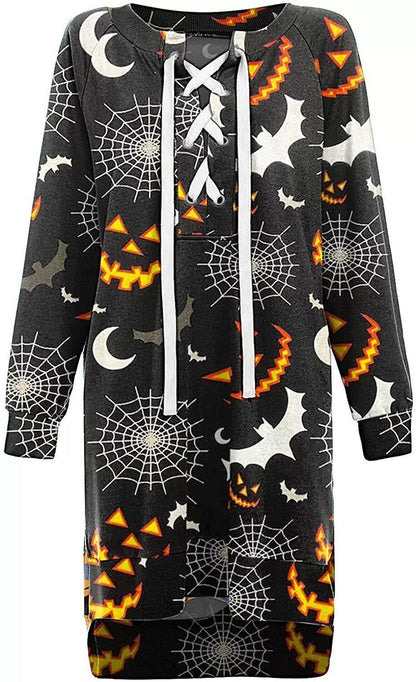 Halloween Lace-up V-neck Strapless Printed Dress For Women