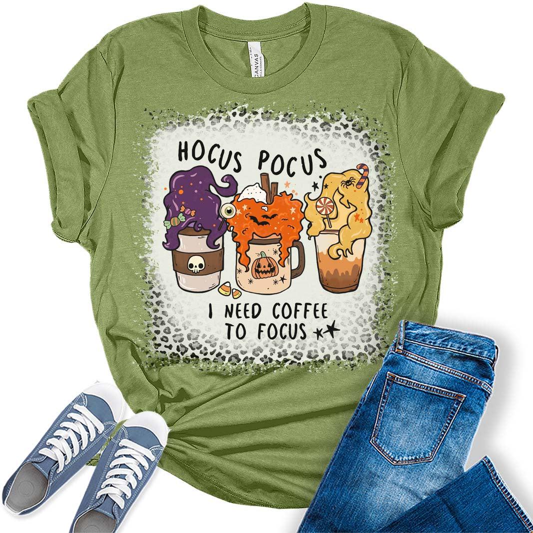 Women's Halloween I Need Coffee To Focus On Graphic T-shirts