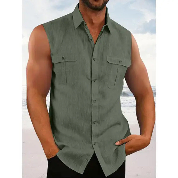 Men's Casual Solid Color Sleeveless Shirt
