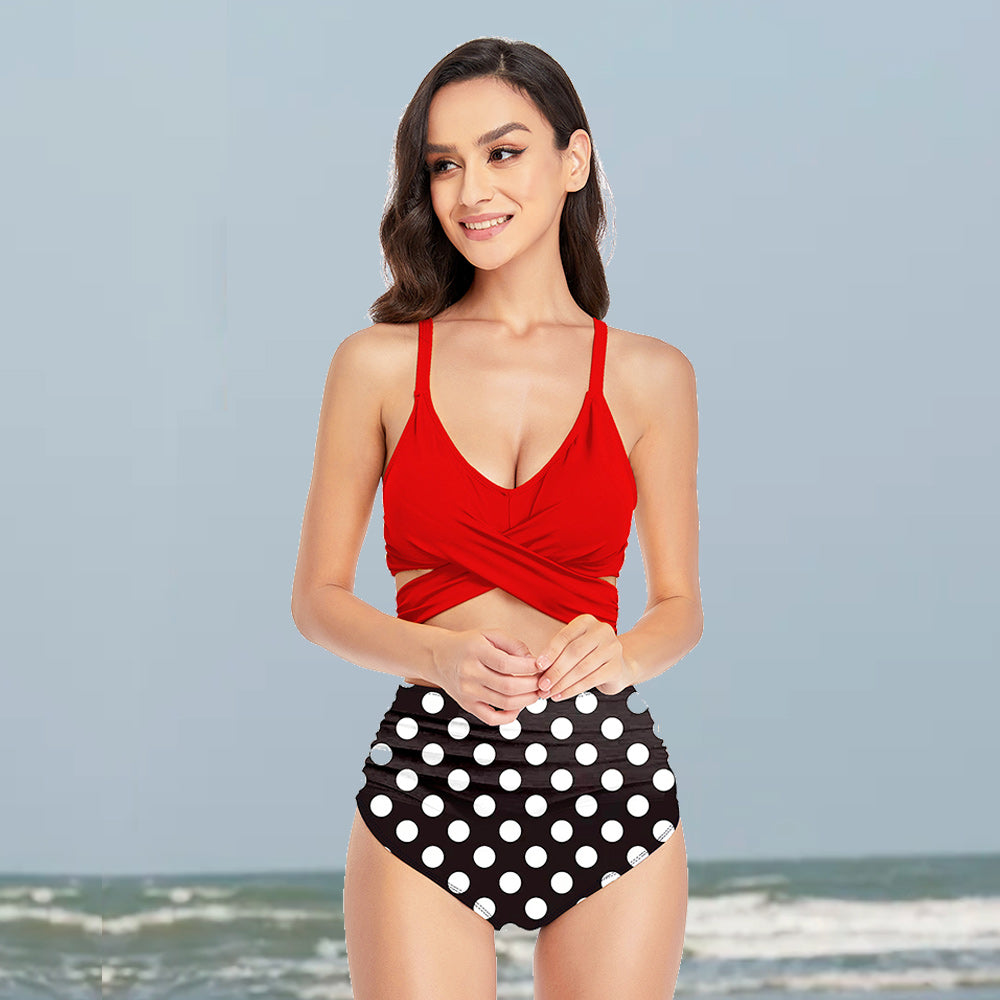 TN Woman's Sexy High Waist Cross Strap Bikini Two Pieces Swimmisuits