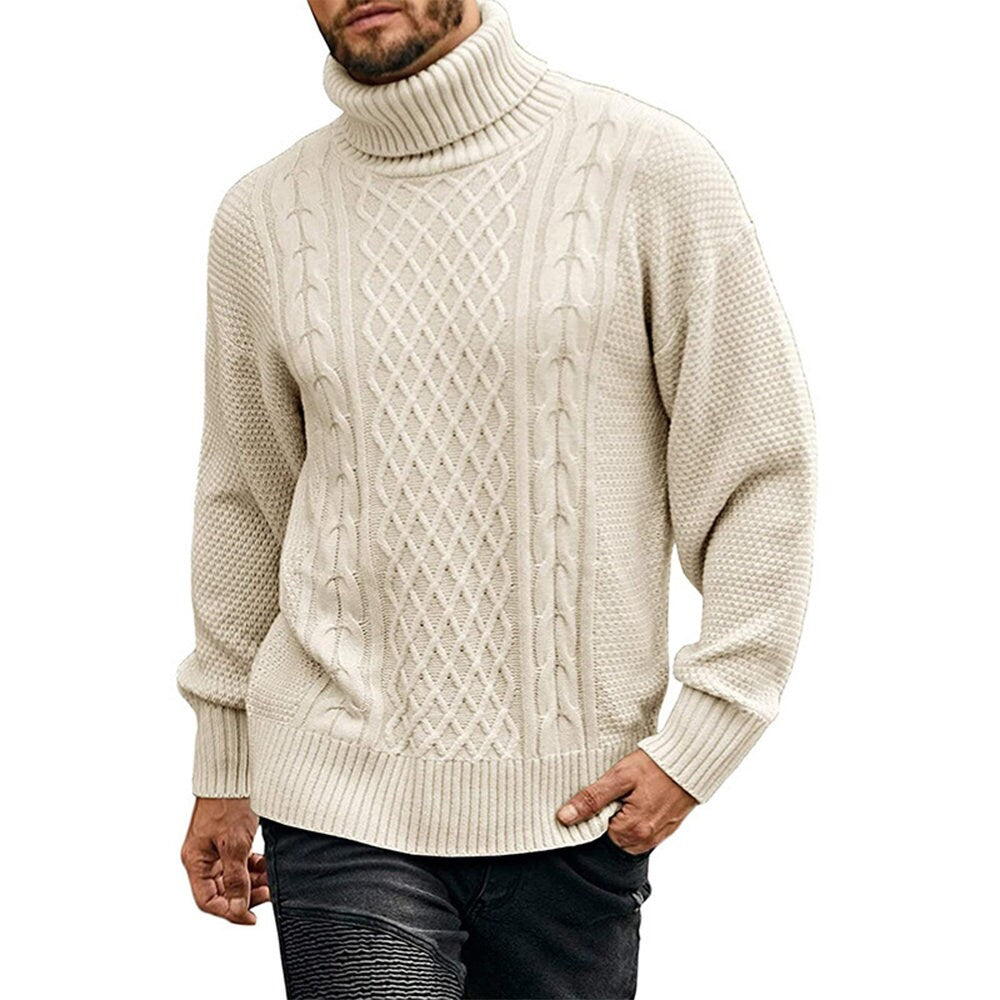 Men's Knitted Sweaters Turtleneck Basic Ribbed Pullover Thermal Solid Sweaters