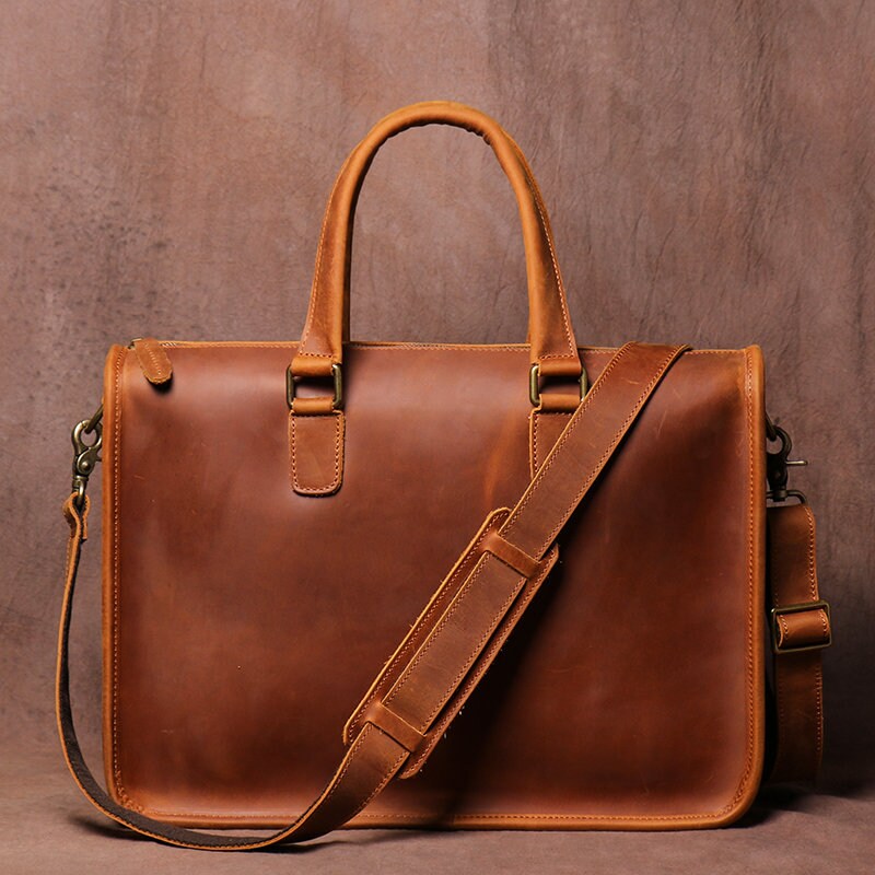 Men's Bag Crazy Horse Leather Briefcase For Laptop, Leather bag, leather tote bag, leather carryon bag, leather shoulder bag