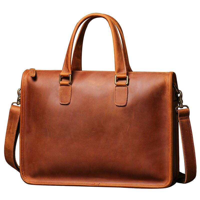 Men's Bag Crazy Horse Leather Briefcase For Laptop, Leather bag, leather tote bag, leather carryon bag, leather shoulder bag,