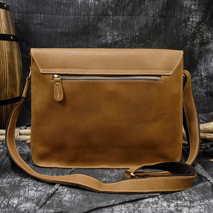 Men's Leather Messenger Bag A4 Flap Vintage Shoulder Briefcase, Leather bag, leather tote bag, leather carryon bag, leather shoulder bag