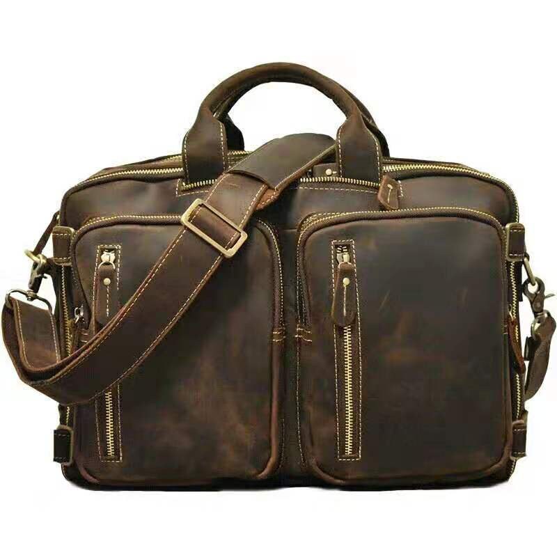 Men's Genuine Leather Hand-held One Shoulder Messenger Bag, Leather bag, leather tote bag, leather carryon bag, leather shoulder bag