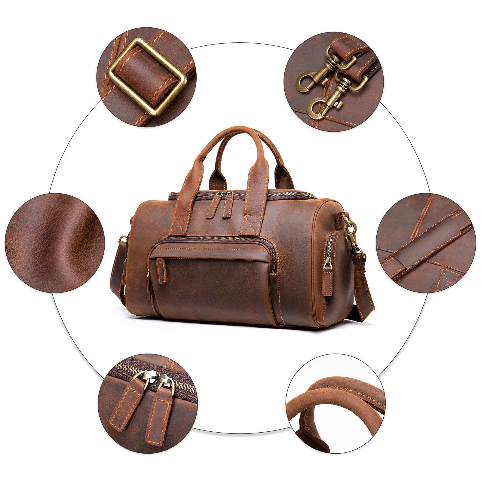 New Leather Handmade Retro Leather Men's Hand Luggage Bag Large Capacity Leather bag, leather tote bag, leather carryon bag, shoulder bag
