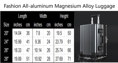 Metal Alloy Aluminum Size Chart Suitcase Carryon
