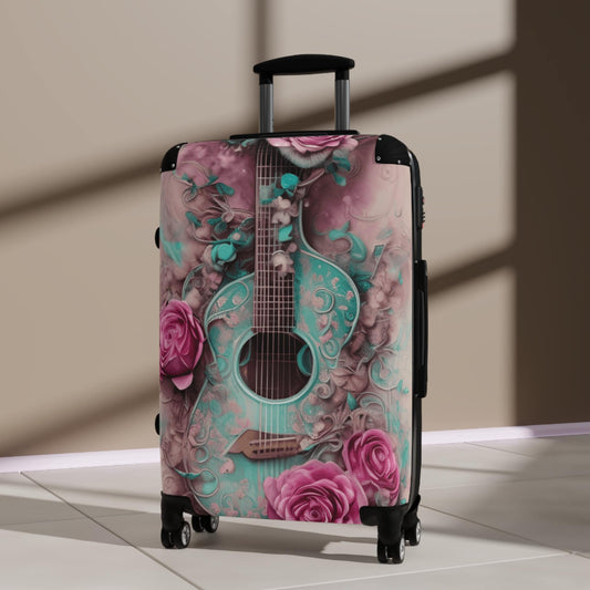Women's suitcase, Women suitcase, Suitcase for Women, Men Suitcase, Lady's suitcase, Rose and Guitar Suitcase, Feminine suitcase