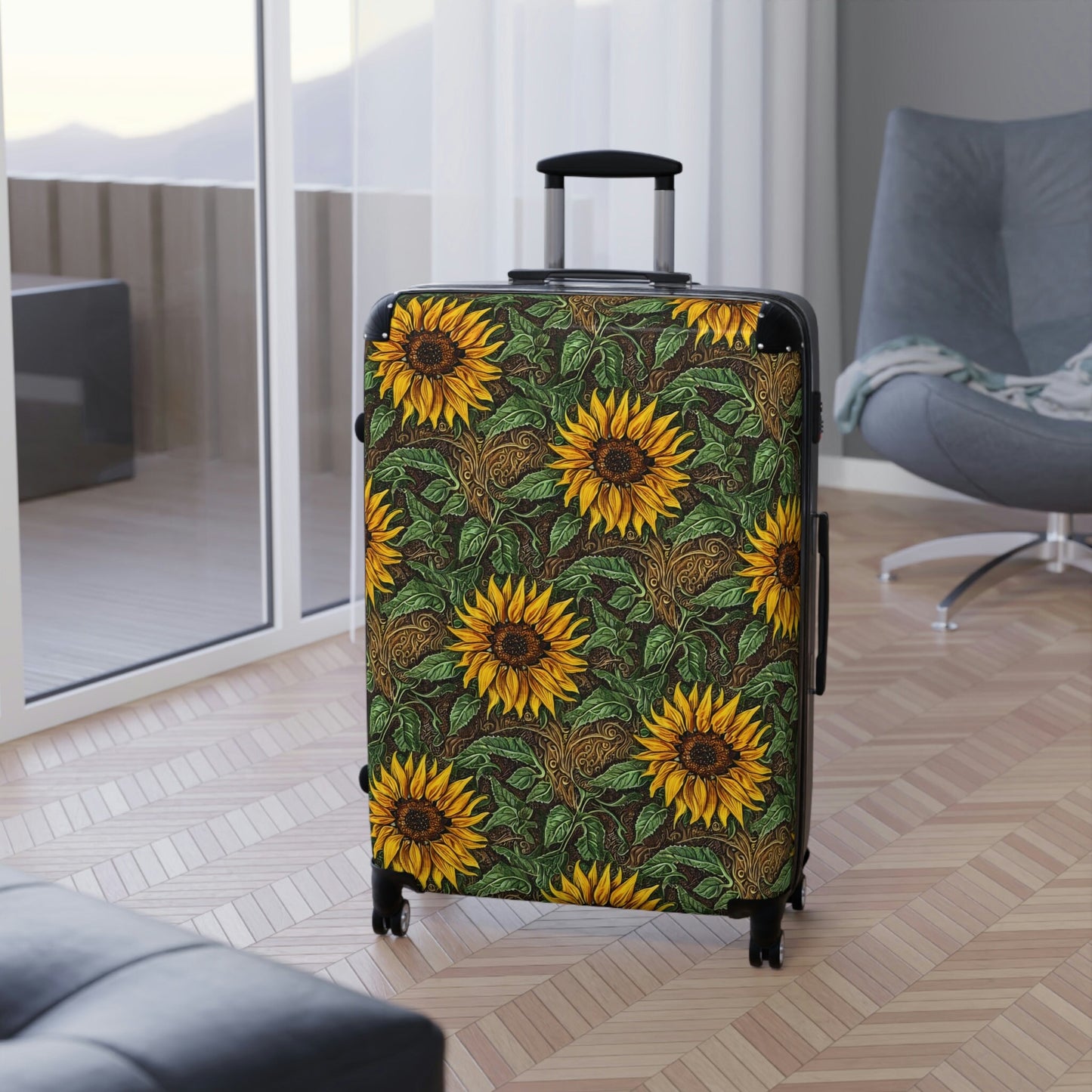 Suitcase, Ladies suitcase, women suitcase, women carryon, Sunflower suitcase, Sunflower luggage, Sunflower travel bag, Sunflower carryon