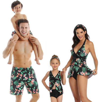 Frangipani Print Parent-Child One-Piece Swimsuit