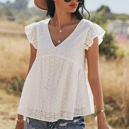 Cotton Breathable Top Hollow Shirt Summer Sleeve Shirt