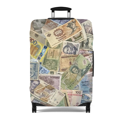 World Currency Suitcase Luggage Cover, perfect luggage cover for a world traveler, always find your covered suit case in baggage claim!