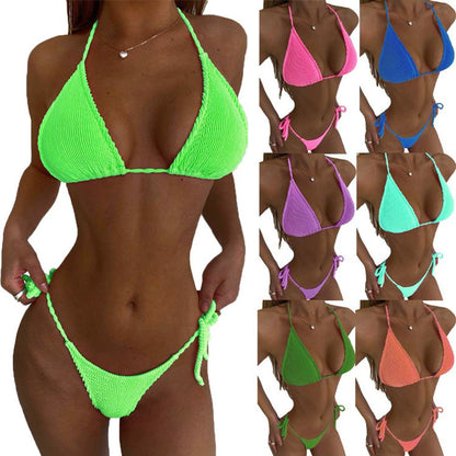 TN  Fashion Woman's Solid Color Special Fabric Crinkle Fabric Sexy Bikini