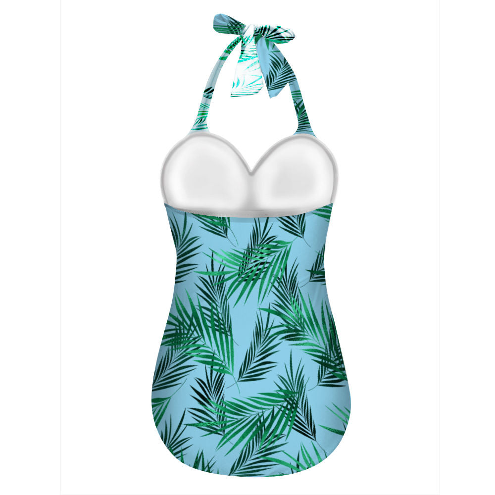 TN Tropical Leaf Women's Halterneck One Piece Swimsuit