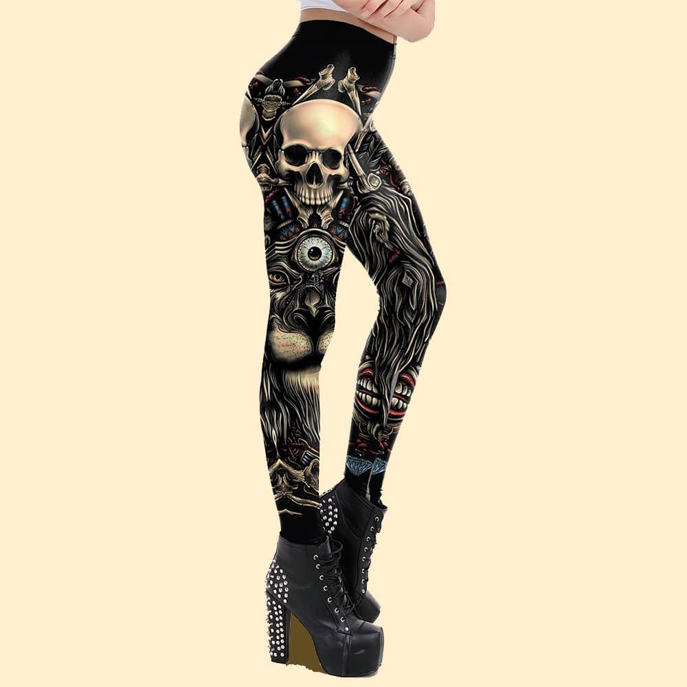 Halloween Skeleton Head 3D Print Skintight High-waisted Yoga Leggings for Ladies