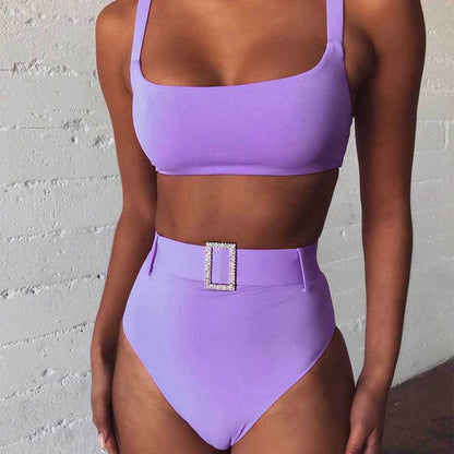 TN Solid Color Swimsuit High Waist Sexy Bikini Swimwear