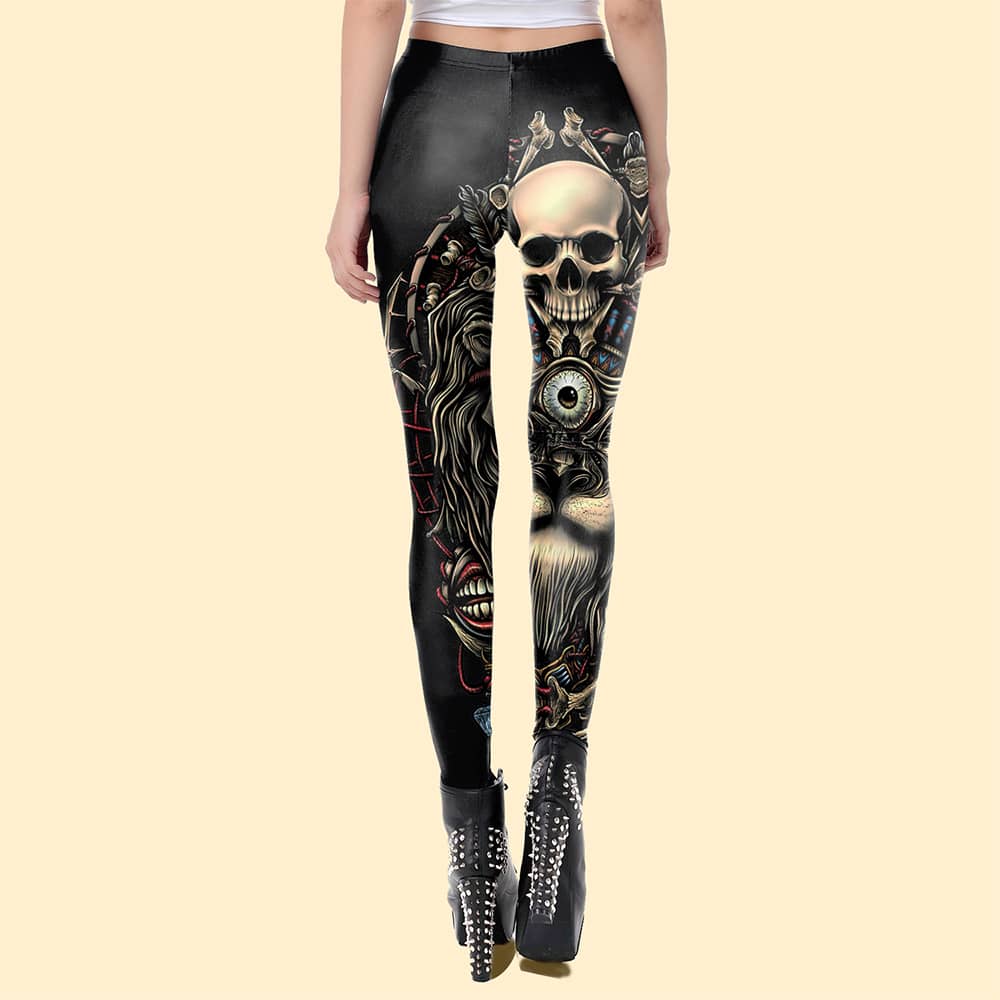 Halloween Skeleton Head 3D Print Skintight High-waisted Yoga Leggings for Ladies