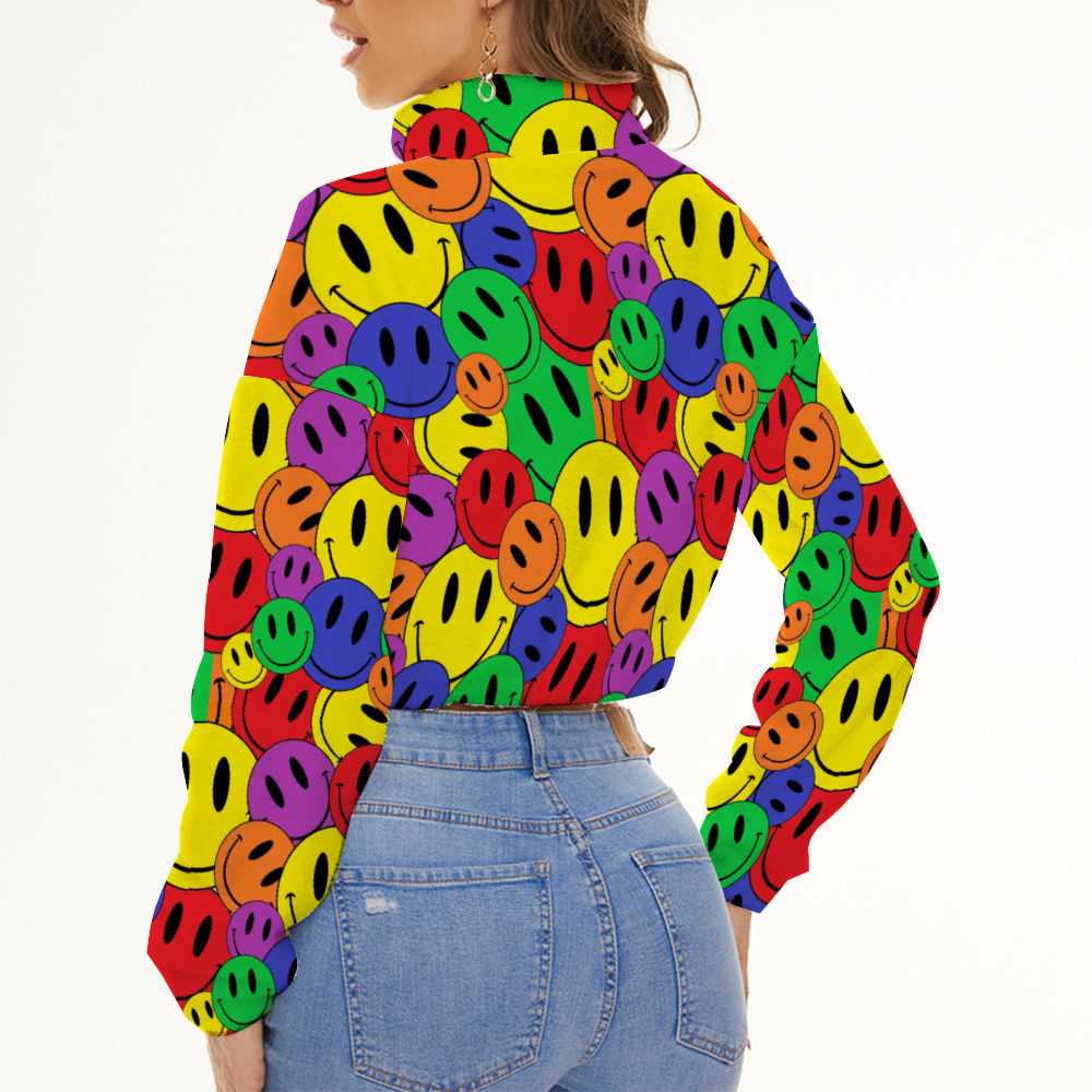 Smiley Face Women's Short Flannel Coats Casual Jackets Outwear
